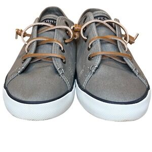 Sperry Pier View Barely Worn Gray Canvas Slip On Women's Size 10 Coastal Boat